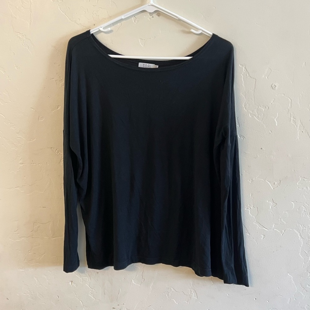 TOBI Black Wide Neck Long Sleeve Lightweight Knit Top Small